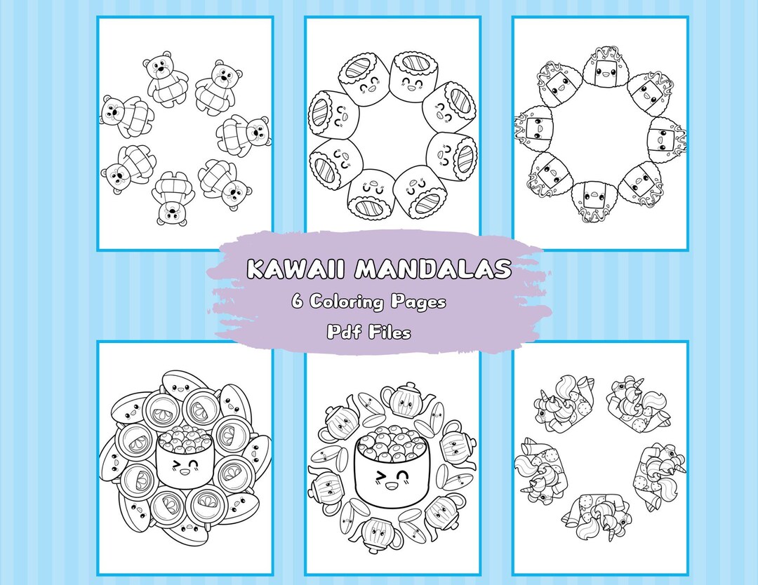 6 Kawaii Mandalas Coloring Pages, Printable PDF Coloring Pages, Kawaii Mandala Coloring Book ...