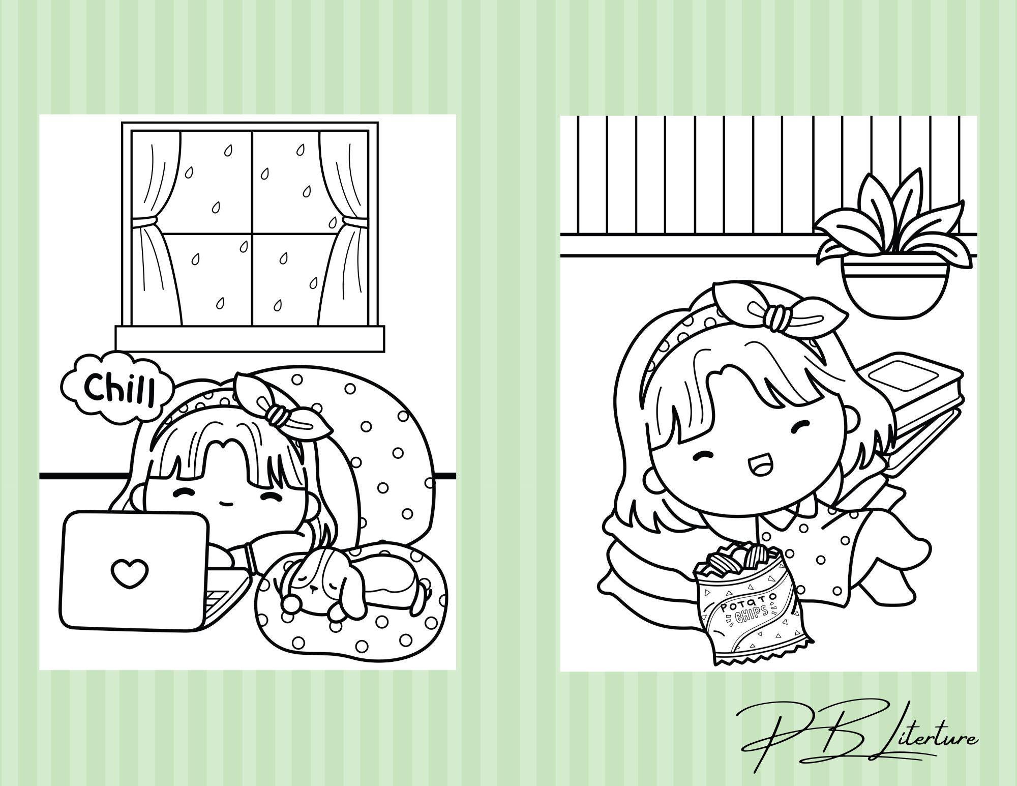 Best Friends Cozy Coloring Pages Set, Cute Coloring Pages, Great for