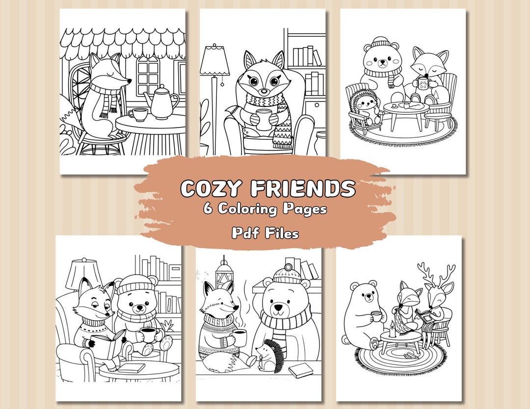 6 Cozy Friends Coloring Book Cute Animal Characters Coloring Pages 