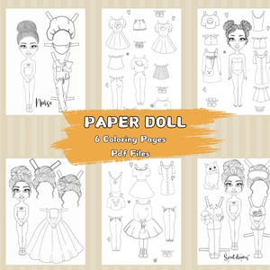 Paper Doll Coloring Pages, Paper Doll Coloring Activity For Kids, Fashion Dress Coloring Book, Digital Instant Download Coloring Book