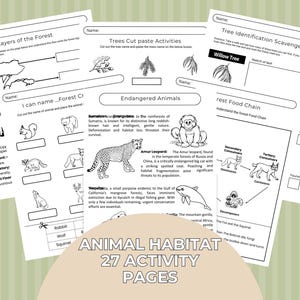 27 Animal Habitat Activity, Forest Animals Activity Worksheets, Wildlife Habitat Worksheets, Printable Home Activity, Montessori Material