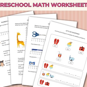 Feuilles de calcul imprimables pour les mathématiques préscolaires, commencer à compter, apprendre à additionner, bundle d'apprentissage pour la maternelle préscolaire, cartable d'apprentissage des mathématiques