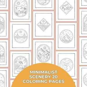20 Minimalist Scenery Coloring Pages, Boho Printable Coloring Book, Relaxation and Stress Relief Coloring, Kids Adults Easy Coloring Pages