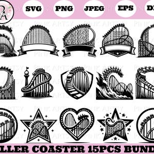 ジェットコースター バンドル svg png dxf eps jpeg ジェットコースター シルエット 遊園地 ジェットコースター 乗り物 クリップアート cricut およびレーザーカット ファイル