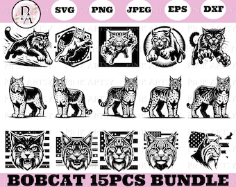 Bobcat SVG Bundle: Wild Cat - Dangerous Animal Clipart (svg, png, eps, dxf) Digital Download
