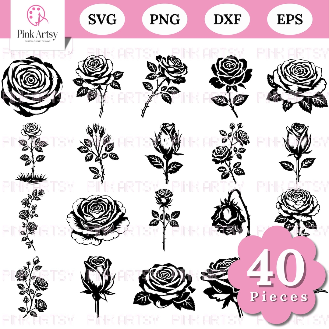 Rose Flower SVG Clipart Bundle, Floral Cut Files (instant Download) - Etsy