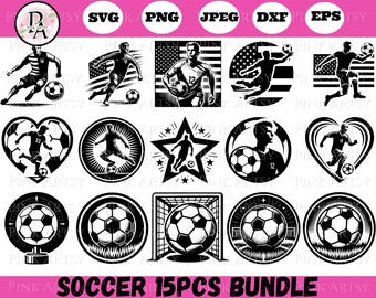 Soccer Player Clipart Bundle: Game Scene, Ball Logo (Digital Download)