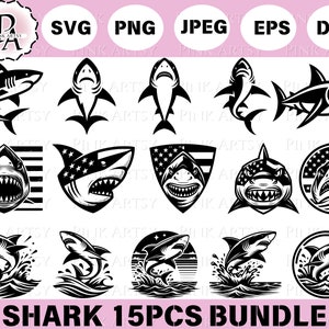 shark svg png, shark bundle cliparts, shark usa svg, shark for shirt design, instant download, custom cricut file, shark silhouette, clipart