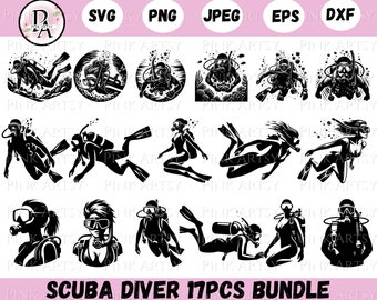 Scuba Diver Clipart Bundle: Underwater Vector Art (Digital Download)