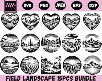 Field Landscape SVG Bundle, Nature Clipart Graphics (Digital Download)
