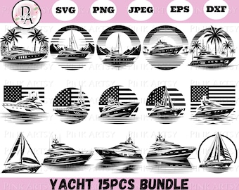 Yacht SVG Bundle: Boat Vector Art, Cricut & Laser Cut File Clipart (Digital Download)