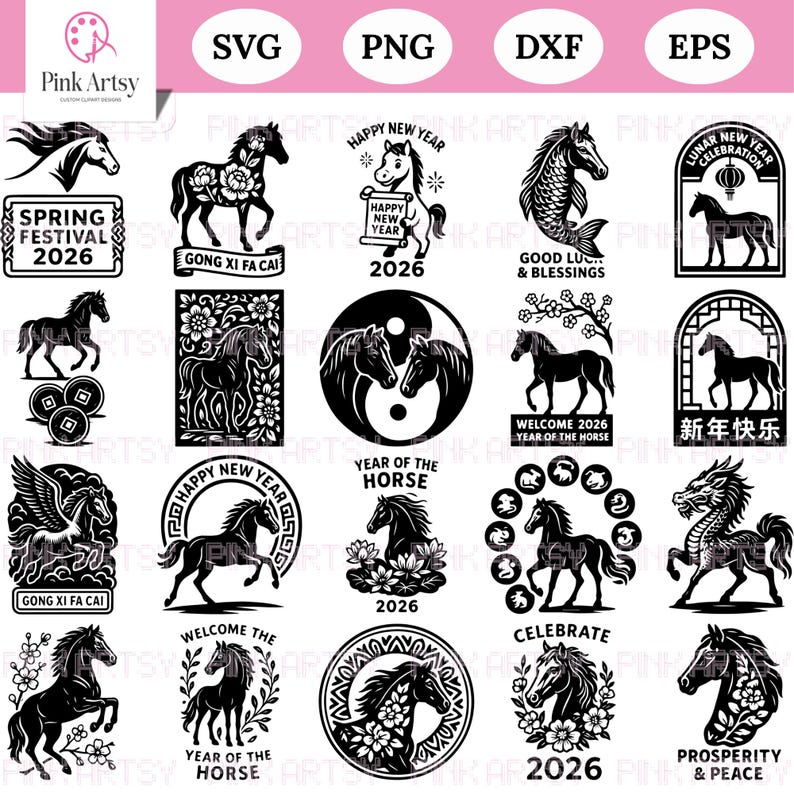 Year of the Horse 2026 SVG Bundle: Lunar New Year Clipart (digital ...