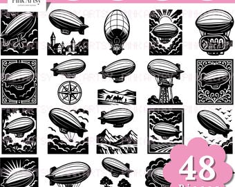 Pacchetto SVG di dirigibili d'epoca: file di taglio di dirigibili steampunk (download digitale)