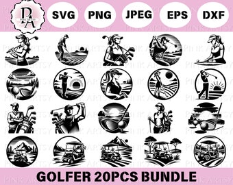 Golfer SVG Bundle: Golf Cart, Ball, Club Clipart (Digital Download)