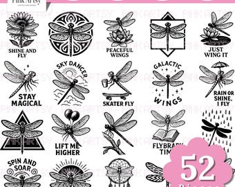 Dragonfly SVG Bundle: Boho Insect Clipart, Nature Silhouette (Digital Download)
