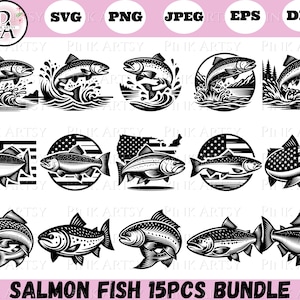 salmon fish bundle svg png salmon svg png fish bundle svg fish clipart salmon cricut and laser cut file salmon fish USA river fish clipart