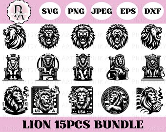 Lion SVG Bundle, Fun and USA Lion Clipart (Digital Files)