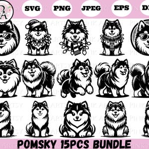 pomsky bundle svg png jpeg dxf eps pomsky pet dog house pet lover clipart pomsky dog sitting pomsky dog standing sunglasses pomsky christmas