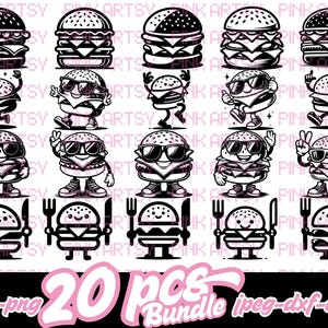 Käseburger Bundle svg png jpeg dxf eps Burger Clipart Burger Cricut niedlicher burger tanzender burger essen svg burger vektorcheeseburger
