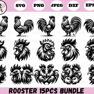Rooster SVG Bundle, Chicken Clipart, Vector Graphics (svg, png, jpg, eps, dxf)