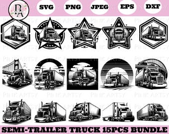 Semi-Truck Vector Art: 15 Piece Clipart Bundle (Digital Download)