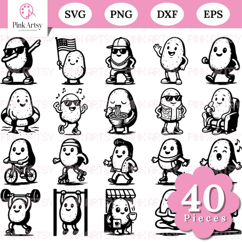 Kawaii Potato Clipart SVG Bundle | Funny Food Graphics (digital ...
