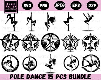 Pole Dance Clipart SVG Bundle, Silhouette (svg, png, jpg, eps, dxf) (Digital Download)