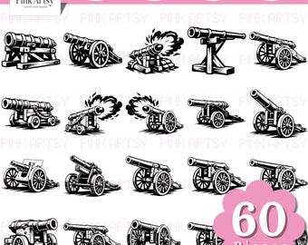 Cannon SVG Bundle, Artillery Clipart, Military Cut Files (svg, png, dxf, eps)