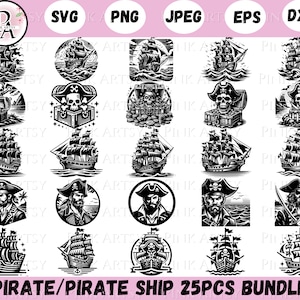 Piraten SVG Bundle: Piratenschiff & Schatz Designs (Digitaler Download)
