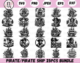 Pirate SVG Bundle: Pirate Ship & Treasure Designs (Digital Download)
