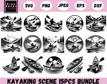 Kayaking Scene Clipart Bundle: 15 Designs for Cricut (Digital Download)