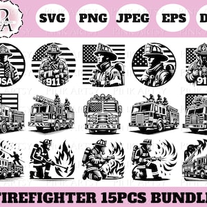 firefighter bundle svg png jpeg dxf eps firefighter silhouette firefighter vector firefighter USA firefighter stopping the fire clipart logo