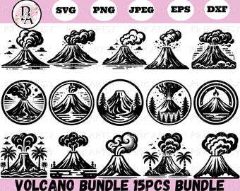 Volcano SVG Bundle, Eruption Scene Vector ClipArt (svg, png, jpeg, dxf, eps)