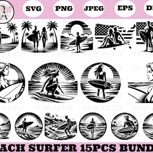 surfer bundle svg png jpeg dxf eps surfing clipart surfing shirt design surfing cricut and laser cut file surfing usa surfing beach logo svg