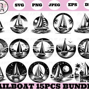 sailboat bundle svg png jpeg dxf eps sailing clipart sailing cricut file sailboat laser cut sailing at night sailboat silhouette clipart svg