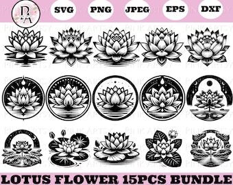 Lotus Flower SVG Bundle - Pond Nature Clipart (svg, png, eps, dxf, jpeg) (Digital Download)