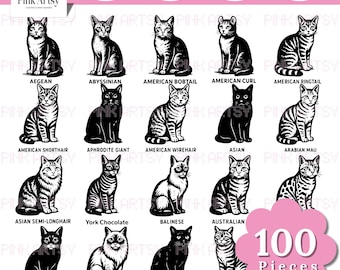 Sitting Cat Breeds SVG Bundle: Silhouette Clipart (Digital Download)