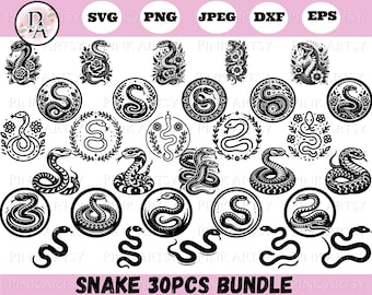 Snake Silhouette Vector Bundle: Floral Snake Line Art (Digital Download)