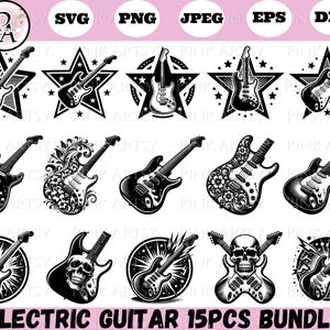Electric Guitar Vector Art Bundle: Music Band Clipart (Digital Download)