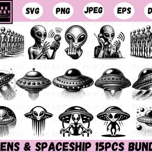 Alien Raumschiff SVG Bundle: UFO Cliparts für Cricut (Digitaler Download)
