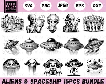 Alien Spaceship SVG Bundle: UFO Cliparts for Cricut (Digital Download)