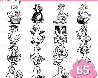 Funny Goose SVG Bundle: Kawaii Clipart, Farm Animal Vector (Digital Download)