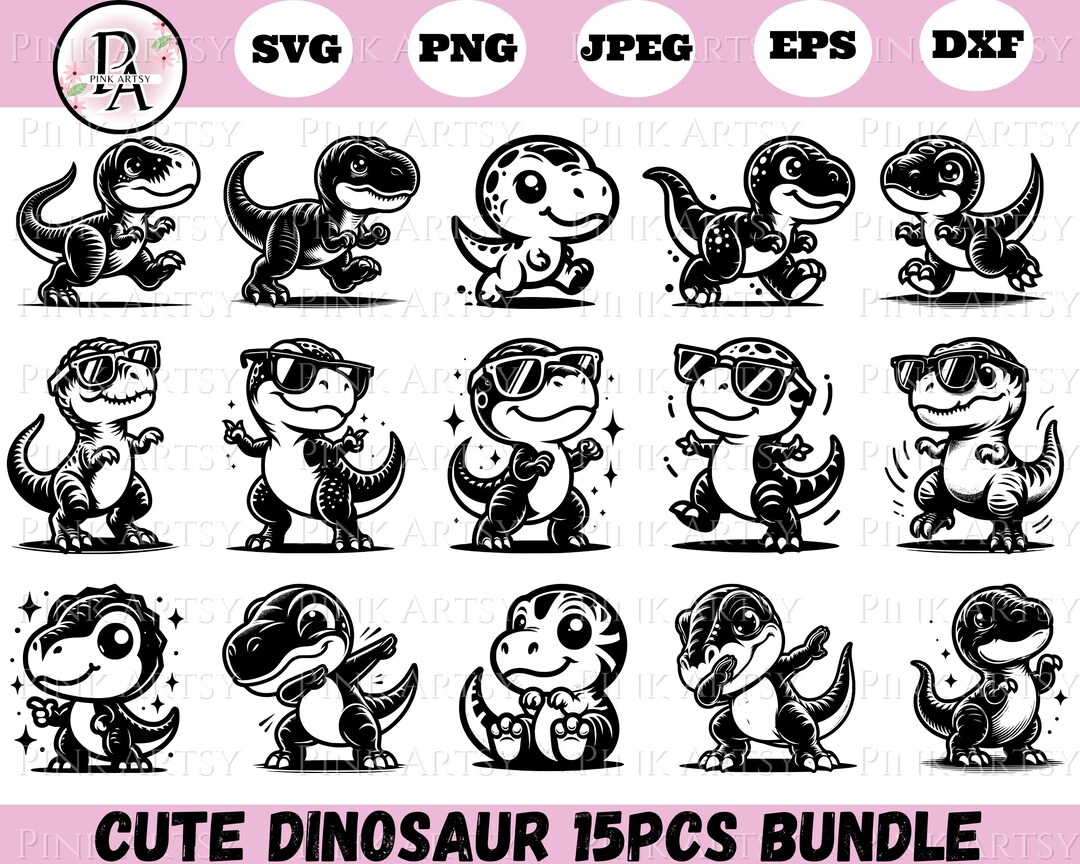 Cute Dinosaur Bundle Svg Png Jpeg Dxf Eps Cute Tyrannosaurus Rex ...