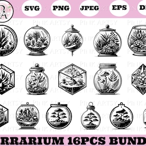 terrarium plant bundle svg png terrarium clipart terrarium bonsai terrarium cricut file terrarium laser terrarium shirt design vector svgpng