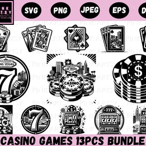 las vegas svg casino svg poker svg instant download cricut vector casino bundle svg png jpg dxf eps shirt design custom cut file clipart