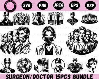 Surgeon & Doctor SVG Bundle - Hospital Clipart Designs (Digital Download)