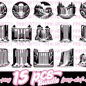 waterfall svg png jpeg dxf eps waterfall bundle clipart waterfall vector cricut designs waterfall landscape logo waterfall silhouette icon