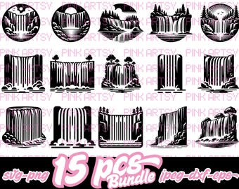 Waterfall SVG Bundle, Landscape Vector, Cricut Designs - Clipart (Digital Download)