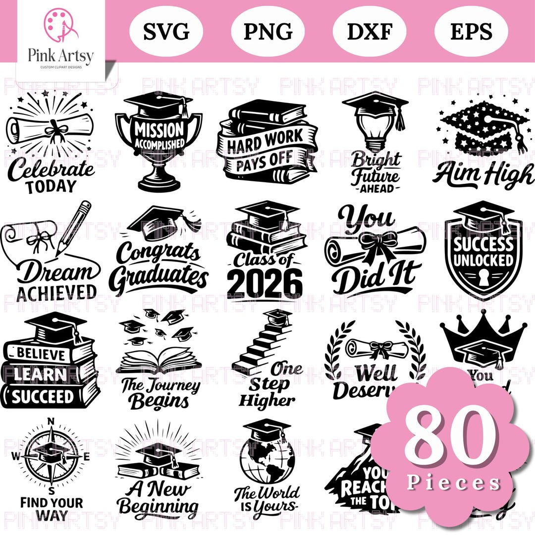 Graduation SVG Clipart Bundle, Congrats Graduate, Class of 2026 ...