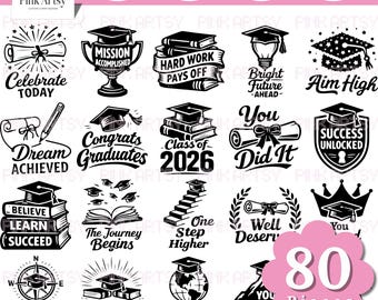 Graduation SVG Clipart Bundle, Congrats Graduate, Class of 2026 (Digital Download)